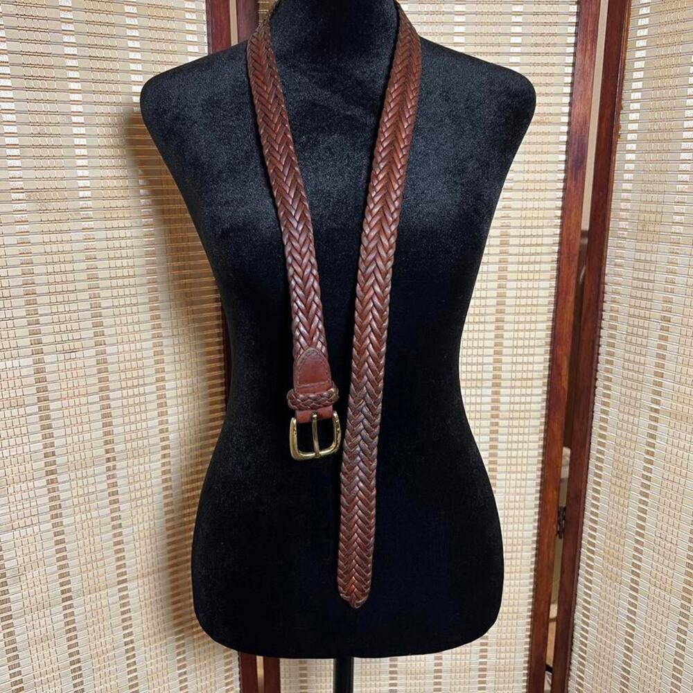 Vintage Nordstrom Brown Braided Leather Belt Size 34 - Picture 2 of 8